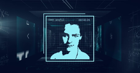 Image of user photos and data processing on black background