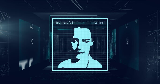 Image of user photos and data processing on black background