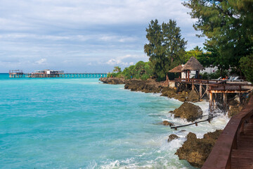 Outdoor shot of the coastline of northern zanzibar. Zanzibar, and in particular its coast is a popular tourist destination.