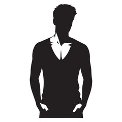 Trendy V-neck T-shirt silhouette, a must-have casual staple – V-neck T-shirt illustration – Minimalist V-neck T-shirt vector – Men's dress silhouette

