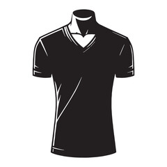Relaxed V-neck T-shirt silhouette, perfect for laid-back vibes – V-neck T-shirt illustration – Minimalist V-neck T-shirt vector – Men's dress silhouette

