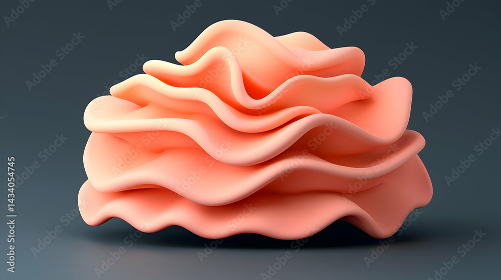 Sticker abstract pink coral 3d render with soft waves and layers