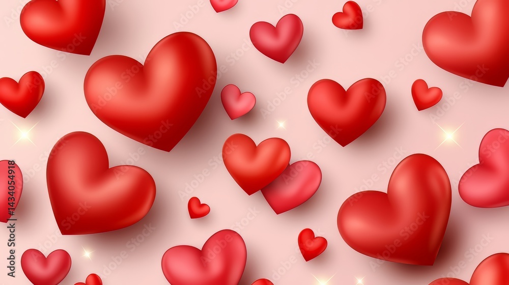 Leinwandbilder close up of many red hearts in a pattern. the hearts are all different sizes and are scattered throu
