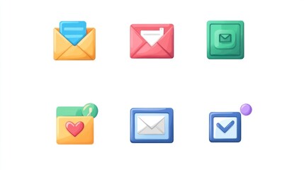 Colorful digital icons depicting various email and message communication options.