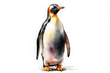 A penguin stands tall and proud on a transparent background, a charming exotic bird illustration perfect for children's book art or nature educational material.