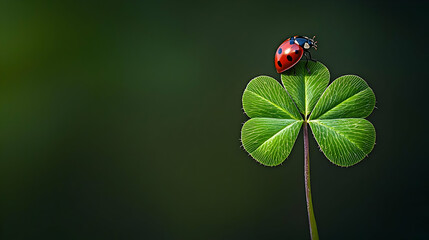 Fototapeta premium Red Ladybug On Four Leaf Clover