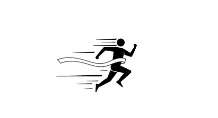 Obraz premium Minimalist vector art of a figure crossing a finish line with dynamic swooshes and motion lines, symbolizing triumph