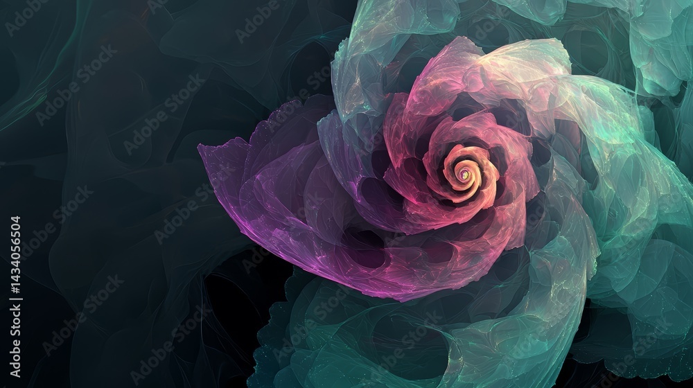 Poster colorful flower with a spiral shape is the main focus of the image. the flower is surrounded by a da