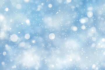 Fototapeta premium Light Blue Snowy Backdrop with Bokeh, Blurred Snowfall and Sparkle Overlay