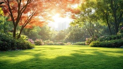 Obraz premium Lush parkland bathed in morning sun