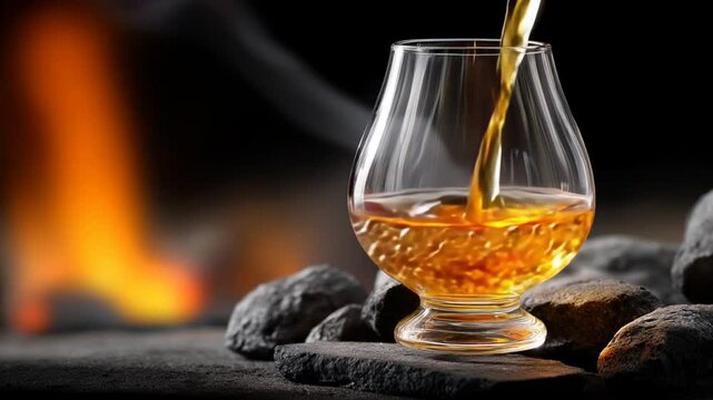 A cozy snifter of brandy atop glowing charcoal