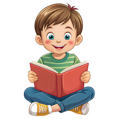 Cute Boy Reading Book Childrens Illustration Kids Education Reading Time on transparent background
