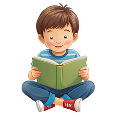 Cute Boy Reading Book Childrens Illustration Reading Time Education Image on transparent background