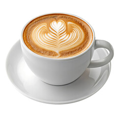 Delicious Latte Art in a White Cup and Saucer PNG and transparent background