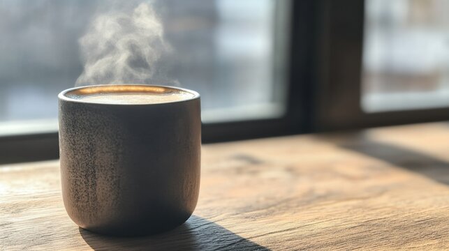 Enjoying a steaming coffee cup in a cozy morning atmosphere close-up view of a warm beverage for relaxation and comfort in a tranquil setting