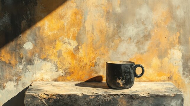 Steaming coffee cup rustic kitchen still life warm atmosphere close-up view cozy vibes for home decor inspiration