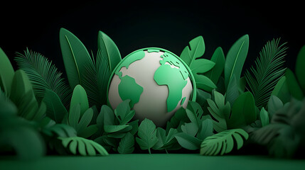 Glowing Digital Earth Amid Lush Green Foliage