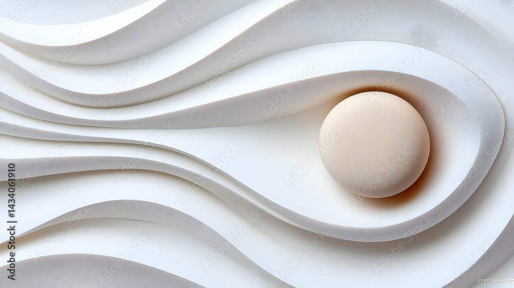 Canvas Prints abstract white textured surface with radiating patterns and a pale yellow sphere