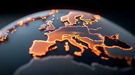 Glowing Digital Earth Map Highlighting Europe