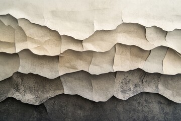 Layered paper texture with varying shades of beige and gray.