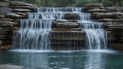 Fototapeta premium Serene cascading waterfalls over tiered stone formations