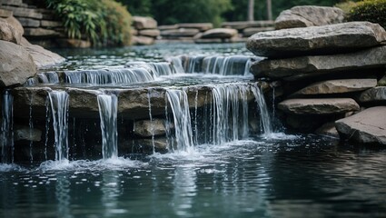 Serene close-up of a tiered waterfall cascade