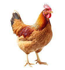 Fototapeta premium Brown hen isolated PNG, ISA Brown chicken, Rhode Island Red poultry, laying hen, farm bird, egg-laying chicken image