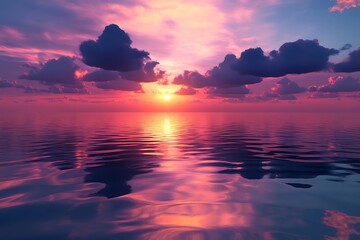 A calm pond reflecting a vibrant sunset sky, its surface broken by subtle, overlapping ripples.