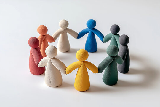 Minimal Polymer Clay Corporate Team Working Together – Teamwork Concept on White Background
