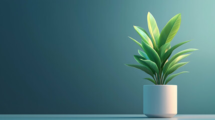 Green Plant in White Pot Against Teal Background