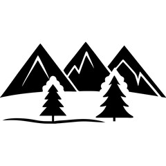Fototapeta premium Creative Black Silhouette of Mountains and Fir Trees | Camping Adventure Wildlife Landscape Icon Vector Illustration