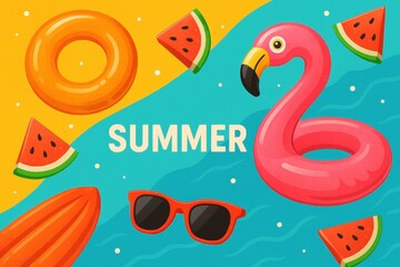 Summer Vibes Display with Flamingo Float and Watermelon for Seasonal Design