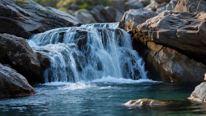 Serene waterfall cascading over rugged rocks
