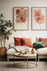 living room minimalistic style , frames in the wall