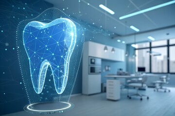 Futuristic dental technology, modern dentist clinic innovation, digital tooth scan, oral health care advancement, dental hygiene, smart dentistry solutions.generative ai
