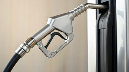 Fuel nozzle ready for use gas station, showcasing sleek design and functionality. This captures essence of refueling vehicles