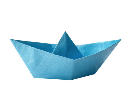 Blue paper boat for creative art and decoration projects on a transparent background, cut out