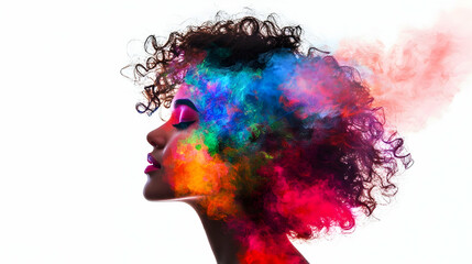 Colorful Powder Explosion Portrait Of Woman