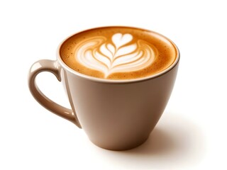 Isolated premium cappuccino with latte art in ceramic cup on transparent background, high-resolution coffee image with soft shadow for web, app, and branding mockups