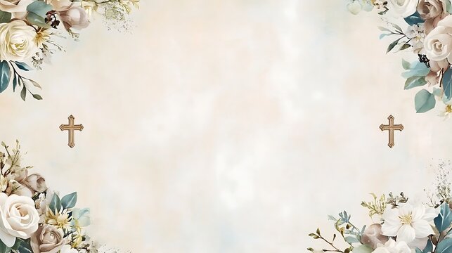 Floral Crosses Beige Background.