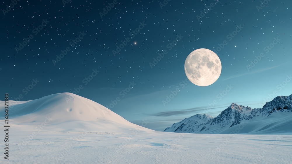 Aufkleber large moon is in the sky above a snowy mountain range. the scene is peaceful and serene, with the mo