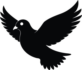 Black Silhouette of a flying pigeon, simple silhouette of a pigeon