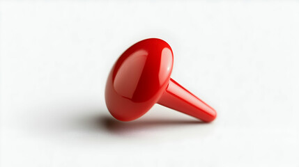 Bright Red Glossy Push Pin on White Background