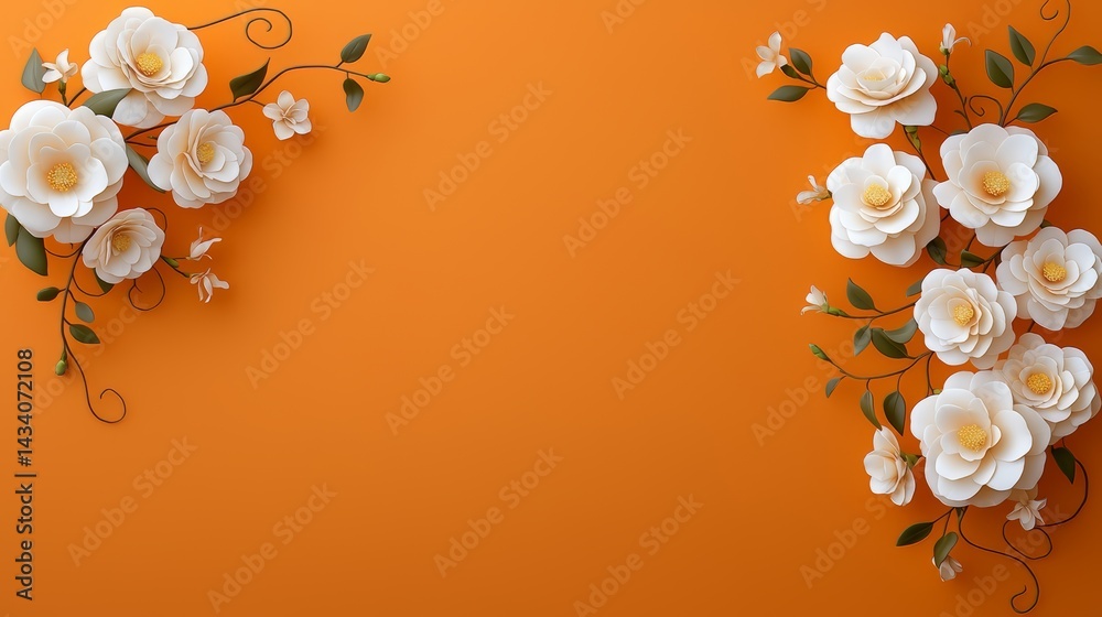 Aufkleber large orange background with white flowers on it. the flowers are arranged in a way that they look l