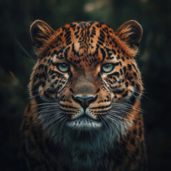 Obraz premium Majestic leopard portrait, intense gaze, rich fur markings