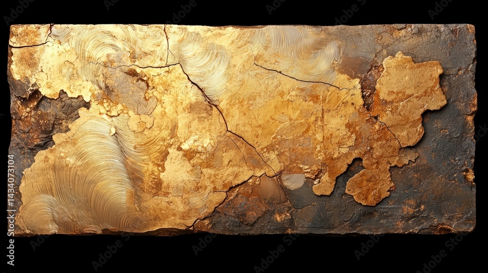 Poster Large piece of gold and brown stone with a crack in it. The crack is visible on the top and bottom of the stone