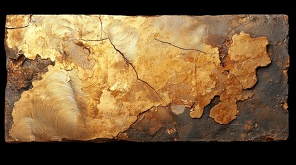 Large piece of gold and brown stone with a crack in it. The crack is visible on the top and bottom of the stone