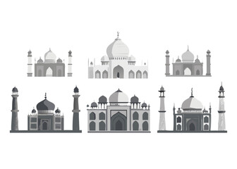 Obraz premium Clean vector artwork showing six Taj Mahals in a unique color scheme and minimalist style on white.