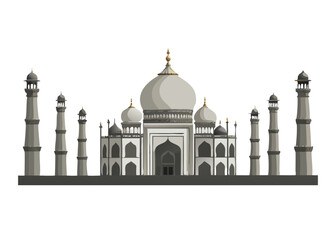Minimal vector illustration of six Taj Mahal monuments with green domes on white background. Perfect for cultural, travel, or educational designs.

