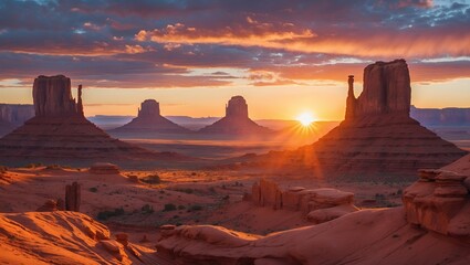 Naklejka premium Sunrise over monument valley illuminating iconic buttes